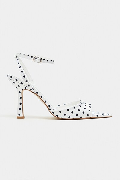 NİŞANTAŞI SHOES Julian White Satin Polka Dot Patterned Women's Heeled Shoes w...