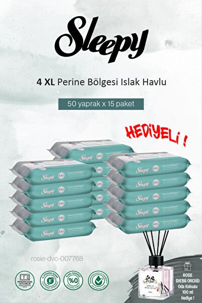 Sleepy Perine Bölgesi 15 paket x 50'li (750 yaprak) Vücut Havlusu ve ROSIE