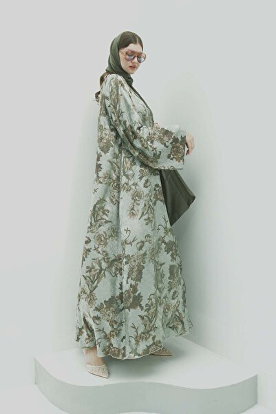 MODEST SISTERS Metallic Vintage Floral Abaya with Dress (3 pieces set)