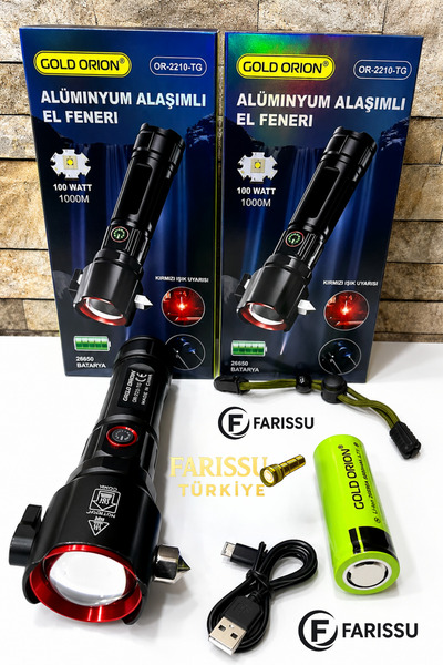 farissu OR-2210-TG Alüminyum Alaşımlı Şarj Edilebilir Taktik El Feneri - 1000...