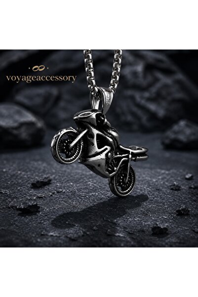 voyageaccessory Stainless Steel Motorcycle Pendant Men's Biker Necklace