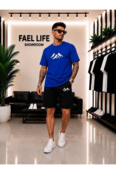FAEL LİFE Unisex Wide Cut T-Shirt and Shorts Set with Mountain View Print