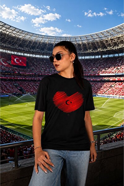 Krays Turkey Heart Pattern Black Unisex T-Shirt - World Cup Fan T-Shirt, Turk...