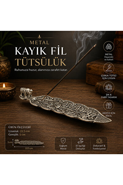 İki Yedi Konsept Metal Fil Figürlü Kayık Tütsülük Çubuk Tütsü Yakma Standı De...