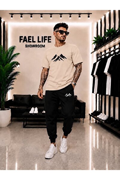 FAEL LİFE Unisex Wide-Let T-Shirt and Sweatpants Set with Mountain View Print