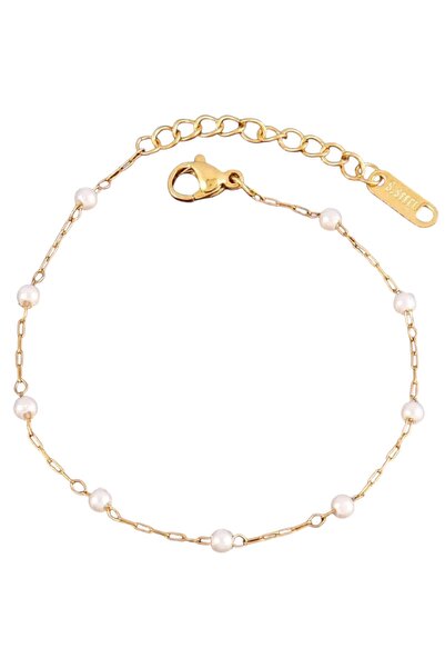OEM Bratara aurie cu perle artificiale 3mm, otel, 21cm