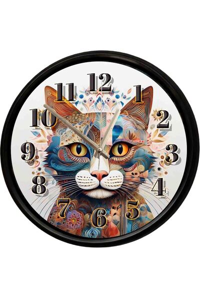 Caseras Artistic Cat Portrait Themed Decorative Wall Clock 28 cm Silent Mecha...