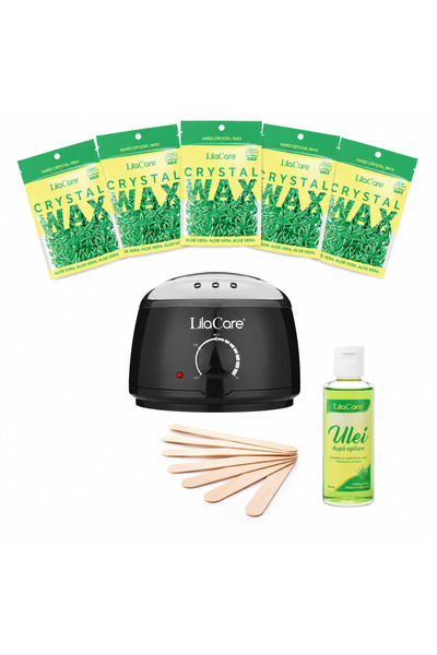 Lila Care Kit epilare cu ceara granule aloe vera, incalzitor negru, 5 x 100 g...