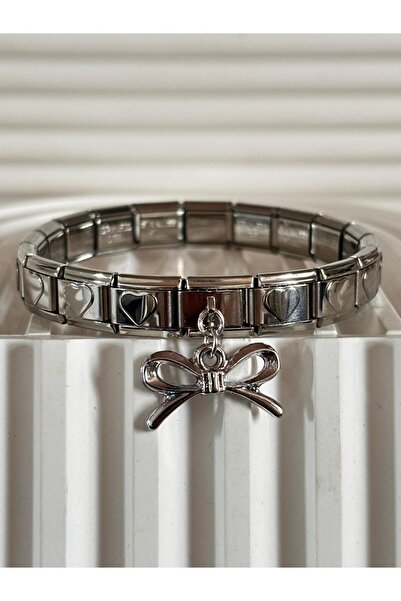 bijoux uniques سوار إيطالي على شكل قلب مع حلية على شكل فيونكة