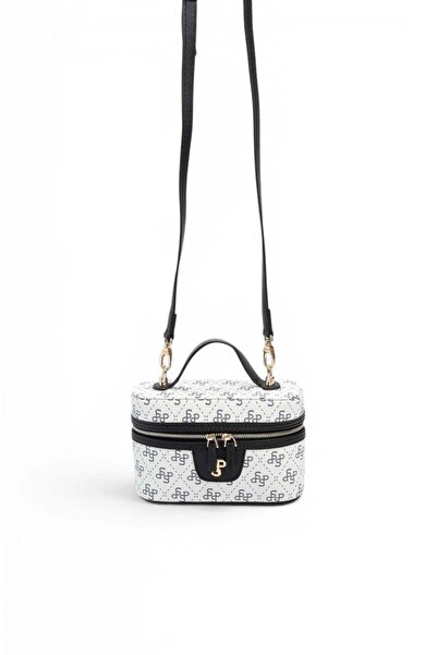 Silver Polo Beyaz - Siyah Monogram Kadın El Çantası SP1195