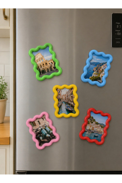 Heners 5 Adet Renkli Fotoğraf Magnet Çerçevesi – Buzdolabı İçin Dekoratif Mag...