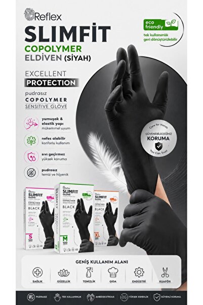 Medicalx Slim Fit Copolymer Pudrasız Tpe Eldiven Çok Amaçlı Yeni Nesil Teknoloji 100'lü Paket SİYAH