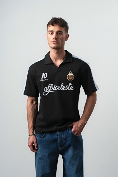 Respire Tricou Retro Argentina Regular Fit Negru