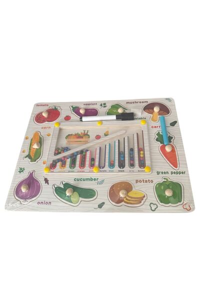 ADIRI SHOP Tăbliță educativă Copii din lemn 4 în 1 cu puzzle legume, labirint...