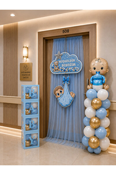 HAPPYLOOPPARTY Blue Hospital Room Door Decoration Set Baby Boy Baby Shower Ba...