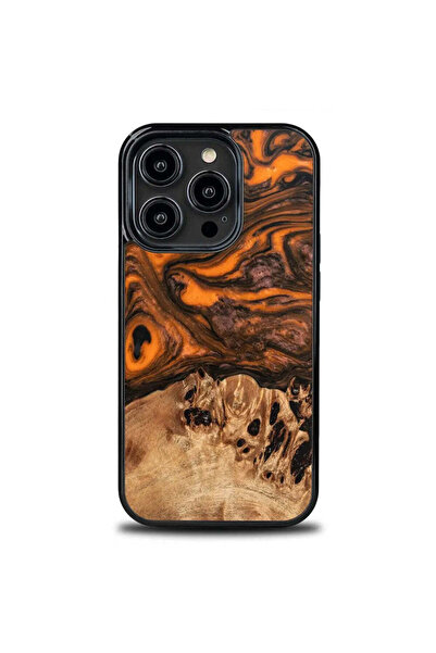 BEWOOD Husă unică portocalie pentru iPhone 15 Pro, Negru și Portocaliu