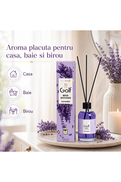Golf Betisoare Parfumate pentru Camera Reed Diffuser Lavender, Aroma Lavanda, pentru Casa, Baie si Birou, 110 ml