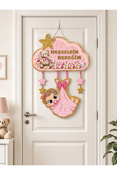 HAPPYLOOPPARTY Ornament pentru ușă de bun venit pentru bebeluș, fetiță, decor...