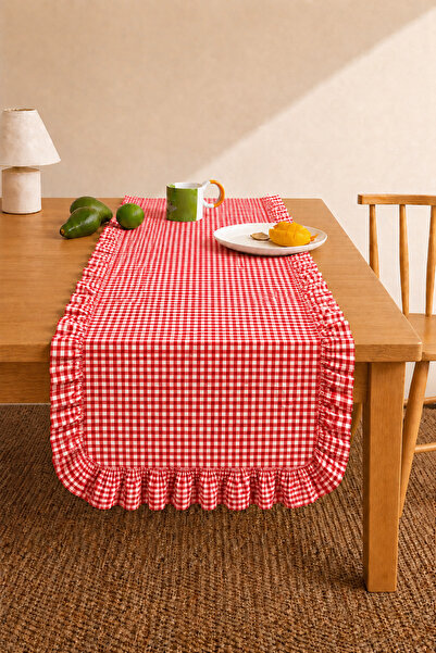 Mirilliahome Față de masă cu volane, 40x150 cm, din țesătură fără cusături, r...