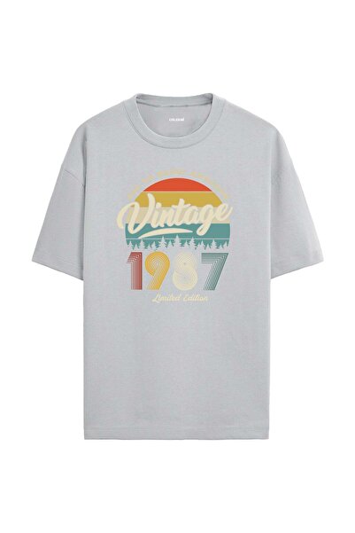 Colermi 1987 Nostalgia Oversized T-Shirt - Retro Sunset Pine Tree Design