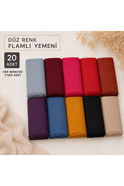 BERAYE 20'li Flamlı Pamuklu Hediyelik Eşarp Karışık Renk Dağıtmalık Yazma Hac...