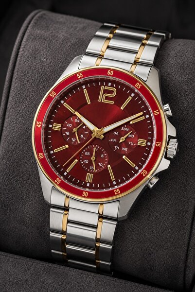Leerybee Premium Series Men's Wristwatch Metal Ipc Cord Steel Case Red Dial