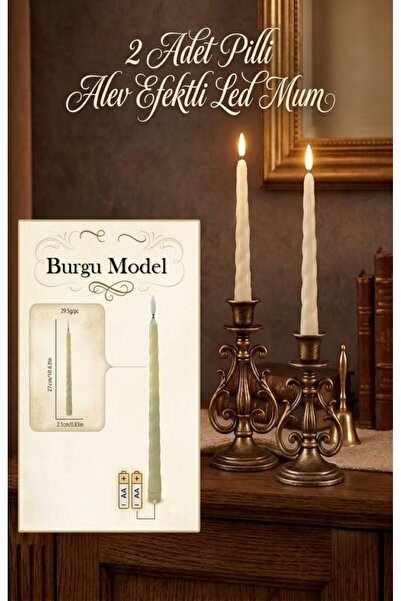 TARIK HOME 2 Adet Alev Efektli Pilli Led Mum - Burgu Model Dekoratif Mum Seti