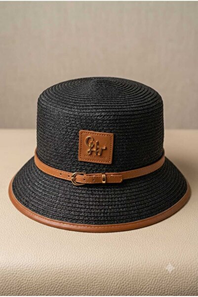 WOHOME Women's Straw Hat - Tan Detailed Belted Summer Beach Hat - Stylish Design