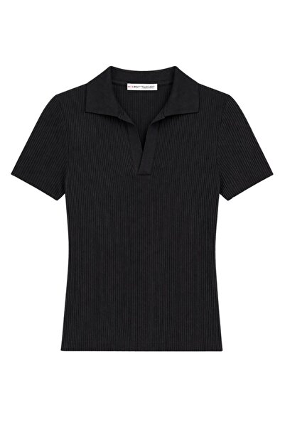 Hiccup MIXRAY Bluză cu guler polo și textură cu nervuri
