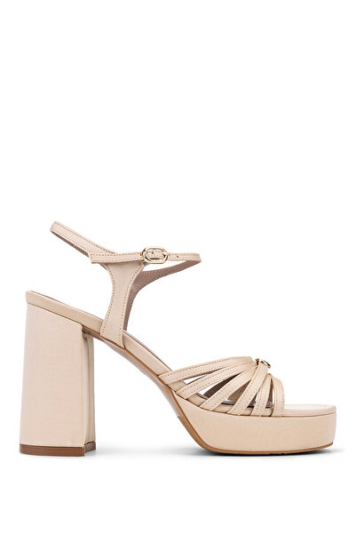 Tamer Tanca Women's Faux Leather Beige Heeled Shoes