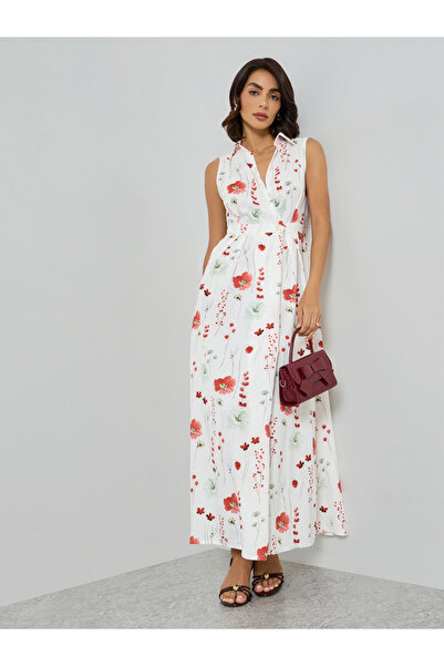 Take Two By Styli Floral Print Sleeveless A-Line Maxi Dress