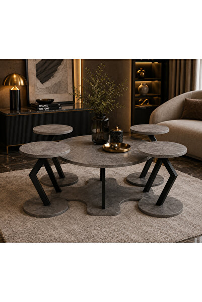 N.zone Modern Chic 5-Piece Nesting Coffee Table Set, Features a 90cm Round Ma...