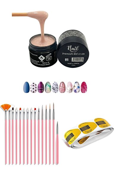 Nail Master Protez Tırnak Jeli 15ml + 15li Fırça Seti + 50li Şablon