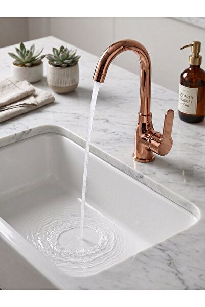 EMFA AKSESUAR Bakır Lavabo Bataryası - Kuğu Lavabo Bataryası - Rose Gold Lava...