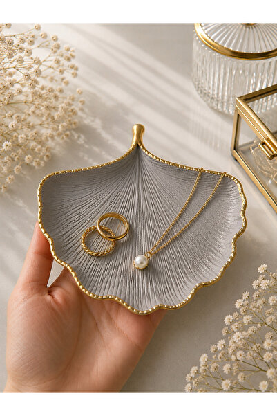 Sabletscrafts Stone Powder Ginkgo Leaf Jewelry Plate Gray |   Gold Detailed D...