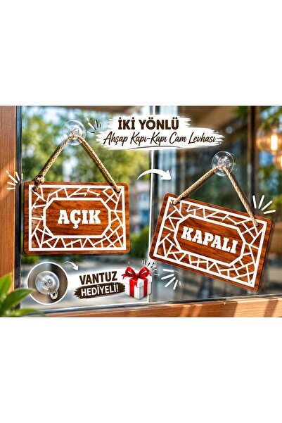 mdf Ahşap Açık Kapalı Tabela – Çift Taraflı Vantuzlu Kapı Yazısı