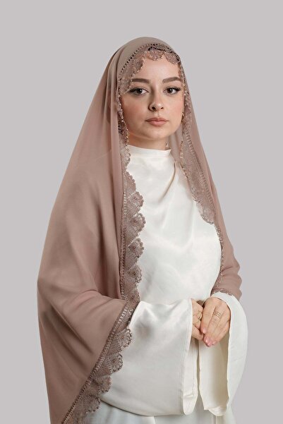 HÜRREM BONE Eșarfă/Hijab din șifon, cu mărgele, stil Mink Nikah Namaz, cu șir...