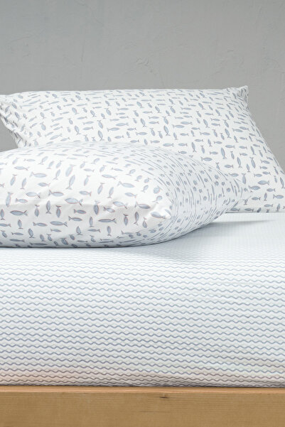 Puffy Dunn Single 100% Cotton Fitted Sheet Set - Blue
