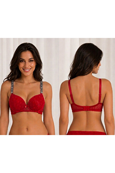 BEST UMT Love Secret Stone Massage Effective Special Padded Push up Lace Bra Red
