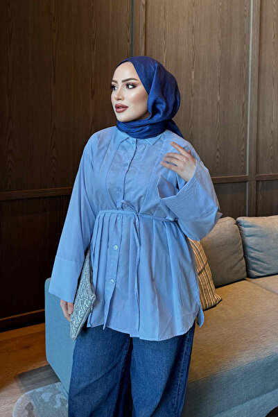 İmajButik قميص أزرق فاتح بتفاصيل أمامية وأزرار