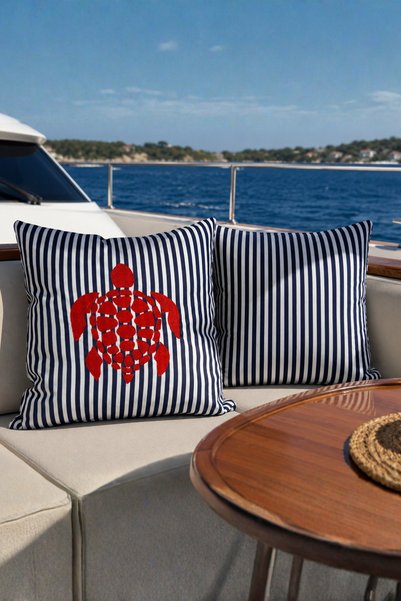 Elegancembroidery Turtle Embroidered Striped Throw Pillow Cover Marine Decora...