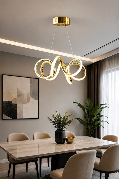 Luna Lighting Spiral Model Gold Kaplama Metal Salon Mutfak Oturma Yatak Odası Modern Led Sarkıt Avize
