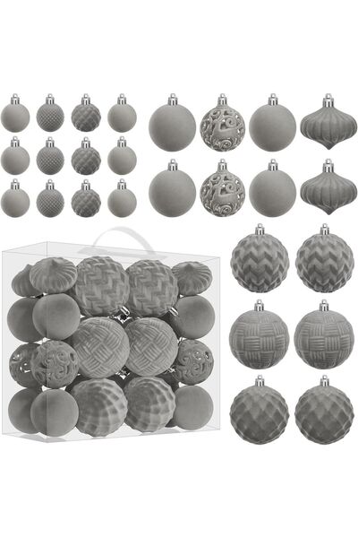 OEM Set de 46 de Globuri pentru Brad cu Dimensiuni Variate Gri Plastic