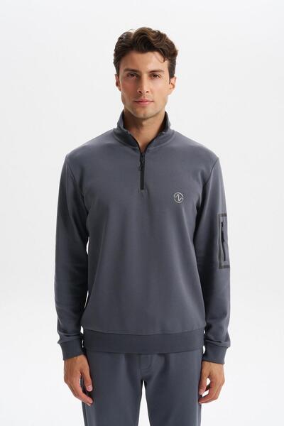 Arma Ar-Ma Men's Half Zipper Sweatshirt Unprinted Basic Left Sleeve Zipper Po...