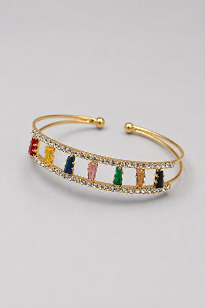 THE Steel Gold Colored Baguette Stone Adjustable Clasp Bracelet