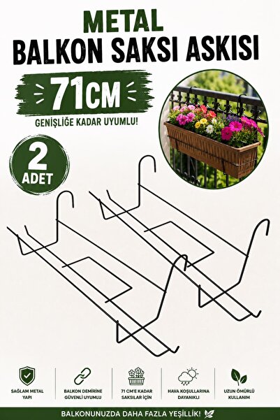Binbirreyon 2 Pieces Metal Flower Pot Carrier Hanging on Balcony Rail 71cm Ah079
