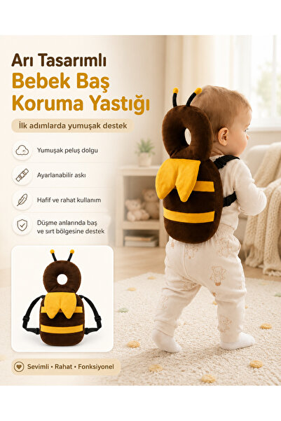 Timburly Arı Tasarımlı Figürlü Bebek Baş Bel Sırt Koruma Yastığı Darbe Önleyici Yastık Ayarlanabilir Askılı Peluş Sırt Destek Yastığı Bebek Yürüme Arkadaşı İlk Adım Yastığı