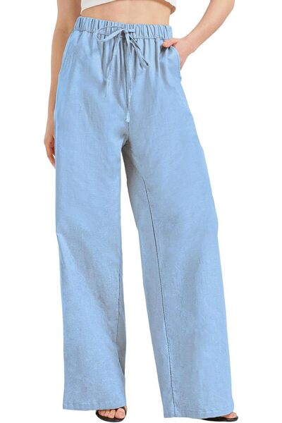 OEM Pantaloni de damă de vară lungi cu picioare largi din bumbac in albastru M