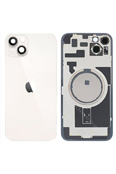 Yedcom İphone 14 Beyaz Kamera Camlı Arka Pil Kapağı Batarya Kapağı Arka Kapak