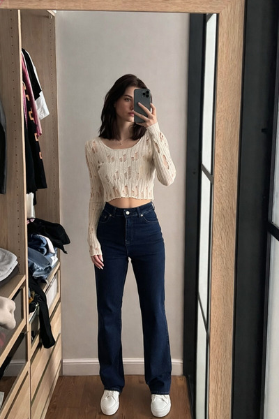 XRAY JEANS Pantaloni de damă Basic Classic bleumarin din denim Palazzo